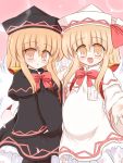  blonde_hair dual_persona hat lily_black lily_white multiple_girls pantyhose pregnant ry touhou 