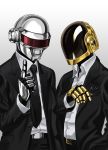 2boys android daft_punk formal gloves guy_manuel_de_homemchristo helmet male necktie simple_background suit thomas_bangalter tony_(chikaku_kabin) 