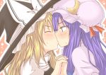  closed_eyes hat holding_hands kirisame_marisa kiss patchouli_knowledge rock_heart touhou witch_hat yuri 