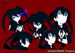  black_hair black_rock_shooter black_rock_shooter_(character) blue_eyes flame huke jaket pale_skin twintails 