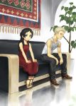  bad_id black_hair blue_eyes couch couple plant 