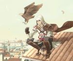  assassin&#039;s_creed_ii bird cape cityscape eagle ezio_auditore_da_firenze gloves hood scenery sen_nai smile tower 