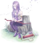  arrow bare_shoulders boots bow_(weapon) closed_eyes female final_fantasy final_fantasy_ii long_hair maria_(ff2) purple_hair quiver seweetchoko sitting solo tears  