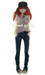  casual earphones hat jeans red_hair redhead shoes sima_(artist) sneakers t-shirt umineko_no_naku_koro_ni ushiromiya_ange 