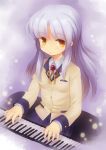  angel_beats! blazer blue_hair instrument piano tachibana_kanade yellow_eyes zhuo_mi 