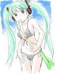  awatake_takahiro bikini blush green_hair hatsune_miku leek swimsuit twintails vocaloid 
