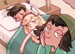  1boy 2girls black_hair blonde_hair brown_eyes brown_hair female janna_ordonia male marco_diaz sleeping star_butterfly star_vs_the_forces_of_evil 