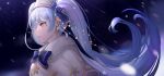  bangs blue_theme blush braid crying earrings elnovaline hatsune_miku highres jewelry light_blue_eyes light_blue_hair long_hair looking_away looking_to_the_side open_mouth profile ribbon snow snowflakes tears twintails very_long_hair vocaloid 
