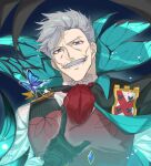  1boy absurdres banned_artist blue_eyes bug butterfly facial_hair fate/grand_order fate_(series) formal gloves grey_hair highres james_moriarty_(fate) long_sleeves looking_at_viewer male_focus mature_male mustache open_mouth shirt short_hair smile solo trstfx_(lina) vest 