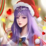  1girl absurdres bell curtains hair_ornament hat heart highres long_hair purple_hair qin_shi_ming_yue santa_dress santa_hat shao_siming_(qin_shi_ming_yue) shao_siming_guang_wei star weibo_id 