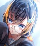  1girl absurdres bangs black_hair blue_eyes eyebrows_visible_through_hair fish_hair_ornament glasses hair_ornament highres lins_(linszhz) looking_at_viewer multicolored_hair nijisanji nijisanji_en open_mouth orange_hair petra_gurin sleeves_past_wrists streaked_hair virtual_youtuber 