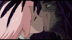  1boy 1girl black_hair haruno_sakura kiss naruto naruto_(series) naruto_shippuuden pink_hair uchiha_madara 