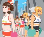  6+girls bangs benikurage_(cookie) blonde_hair bow breasts brown_hair cheerleader closed_mouth clothes_writing commentary_request cookie_(touhou) cowboy_shot crop_top facial_mark flat_chest frilled_hair_tubes frills full_body hair_bow hair_tubes hakurei_reimu highres kirisame_marisa large_breasts long_hair looking_at_viewer looking_up mars_(cookie) midriff multiple_girls multiple_persona navel open_mouth parody pom_pom_(clothes) ponytail red_bow red_eyes red_skirt ringed_eyes satodesu_cookie scotch_(cookie)_(style) shirt short_hair skirt sleeveless sleeveless_shirt style_parody tongue tongue_out touhou wavy_mouth whisker_markings white_bow white_shirt yellow_eyes 