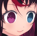  1girl black_hair blue_eyes close-up drawfag heterochromia hololive hololive_english irys_(hololive) long_hair looking_away looking_to_the_side meme multicolored_hair ogey_rrat_(meme) parted_lips purple_hair redhead solo symbol-shaped_pupils violet_eyes virtual_youtuber 