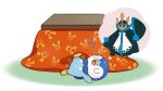  character_print chingling closed_eyes commentary_request dreaming empoleon kotatsu lying no_humans official_art open_mouth piplup pokemon pokemon_(creature) project_pochama sleeping table thought_bubble tongue white_background zzz 