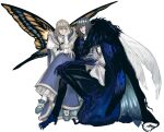  bangs blue_eyes bug butterfly_wings cape closed_mouth crown diamond_hairband fate/grand_order fate_(series) fur-trimmed_cape fur_trim grey_hair insect_wings long_hair long_sleeves looking_at_viewer male_focus oberon_(fate) open_mouth shirt smile spoilers tobi0728 white_shirt wings 