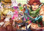  abs battle_tendency beard birthday birthmark blue_eyes blue_hair boots brown_hair cabbie_hat cake chaashuu child crop_top crossdressing dated diamond_wa_kudakenai dress facial_hair fedora food fried_chicken green_eyes grey_hair hat hermit_purple joestar_birthmark jojo_no_kimyou_na_bouken joseph_joestar joseph_joestar_(old) joseph_joestar_(tequila) joseph_joestar_(young) makeup midriff multiple_persona old old_man older purple_hair quilted_coat scarf stand_(jojo) stardust_crusaders striped striped_scarf suspenders teenage tequila white_hair younger 