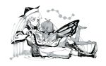  2girls antennae barefoot boots butterfly_wings closed_mouth constellation_print cross-laced_footwear eternity_larva fairy full_body gretia greyscale hat long_hair matara_okina monochrome multiple_girls short_hair skirt tabard touhou white_background wide_sleeves wings 
