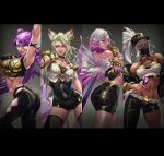  4girls ahri_(league_of_legends) akali animal_ears black_headwear evelynn_(league_of_legends) hetianku highres k/da_(league_of_legends) k/da_ahri k/da_akali k/da_evelynn k/da_kai&#039;sa kai&#039;sa league_of_legends multiple_girls 