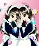 holding holding_hands kasuga_(pixiv28221) long_hair maid maid_dress original siblings sisters twins yuri 