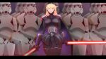  1girl absurdres am_(star_wars) amarenafallen blonde_hair boots breasts cape dual_wielding energy_sword highres holding letterboxed lightsaber long_hair medium_breasts pilot_suit purple_cape sith skin_tight solo star_wars star_wars_manga stormtrooper sword thigh-highs thigh_boots thigh_gap thighs tiara trigger_(company) violet_eyes walking weapon 