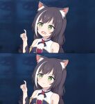  1girl animal_ears artist_request black_hair blue_sleeves cat_ears cat_girl cat_tail green_eyes highres karyl_(princess_connect!) low_twintails meme multicolored_hair princess_connect! streaked_hair tail twintails white_hair 