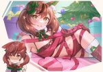  1girl bra highres horse_girl joeychen nice_nature_(umamusume) panties red_bra red_panties red_ribbon ribbon umamusume underwear 