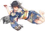  1girl akasaka_yuzu breasts drunk full_body japanese_clothes jingei_(kancolle) kantai_collection kimono large_breasts official_art torn_clothes 