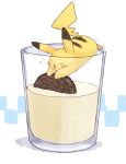  balancing closed_eyes cookie cup drinking_glass flying_sweatdrops food full_body grabbing highres milk misonikomiii no_humans open_mouth oreo oversized_food oversized_object pikachu pokemon pokemon_(creature) sandwich_cookie simple_background trembling white_background 