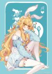  animal_ears blonde_hair cover cover_page douluo_dalu drill_locks hei_zhi_shi highres jiang_nannan_(douluo_dalu) long_hair official_art rabbit_ears skirt thigh-highs third-party_source yellow_eyes 