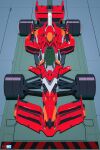  absurdres artist_logo car english_commentary eva_02 from_above ground_vehicle highres motor_vehicle neon_genesis_evangelion no_humans racecar seat solo spoiler_(automobile) vehicalization vehicle_focus walter_kim wheel 