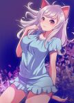  1girl absurdres animal_ears anotherplus bakeneko black_hanekawa cat_ears cat_girl closed_mouth hanekawa_tsubasa highres long_hair looking_at_viewer monogatari_(series) petals silver_hair sleepwear smile solo yellow_eyes 