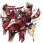  1girl :q azur_lane bare_shoulders bat_wings black_hair claw_(weapon) cross full_body hair_between_eyes hair_ornament highres iron_cross lantern long_hair looking_at_viewer mechanical_arms miniskirt multicolored_hair off_shoulder official_alternate_costume official_art paper_lantern red_skirt redhead single_mechanical_arm skirt socks solo streaked_hair tongue tongue_out transparent_background two-tone_hair vilor weapon white_legwear wide_sleeves wings yellow_eyes z24_(azur_lane) z24_(festival-going_fiend)_(azur_lane) 