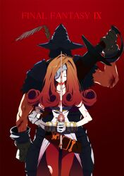   adelbert_steiner armor beatrix belt brown_hair eyepatch closed_eyes feather female final_fantasy final_fantasy_ix fingerless_gloves gauntlets gloves hat helmet long_hair male sword yui_(pixiv498859)  