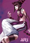  feet fingerless_gloves flat_chest gloves glowing glowing_eyes han_juri highres karee muscle nail_polish soles solo street_fighter street_fighter_iv toeless_socks 