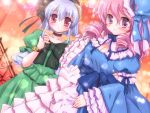  alternate_costume dress frills hairband hat hizukiryou konpaku_youmu multiple_girls pink_eyes pink_hair red_eyes saigyouji_yuyuko short_hair silver_hair touhou 