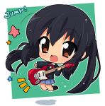  blazer brown_eyes chibi guitar hahifuhe instrument jumping k-on! long_hair nakano_azusa school_uniform skirt smile solo twintails 