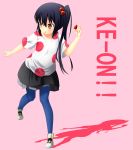  black_hair brown_eyes food fruit highres holding holding_fruit k-on! leaning_forward listen!! long_hair nakano_azusa pantyhose perspective polka_dot side_ponytail solo strawberry takano_suzu 