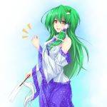  detached_sleeves frog gohei green_hair hair_ornament kochiya_sanae long_hair reg_(artist) snake touhou yellow_eyes 