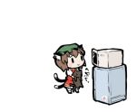  bad_id brown_hair cat cat_ears cat_tail chen chibi commentary hat lowres microwave multiple_tails short_hair tail touhou transparent_background ume_(noraneko) 