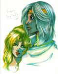  blonde_hair blue_eyes cecil_harvey couple female final_fantasy final_fantasy_iv green_eyes grey_hair long_hair male rosa_farrell samidare short_hair tiara 