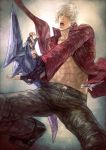  coat dante devil_may_cry devil_may_cry_3 fingerless_gloves gloves guitar instrument male rae short_hair silver_hair solo white_eyes young zipper 