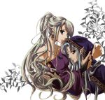  bare_shoulders blue_hair bridal_gauntlets brother_and_sister chrono_trigger earrings female green_eyes hood long_hair magus male pendant pointy_ears red_eyes schala_zeal siblings silver_hair tanpopopo 