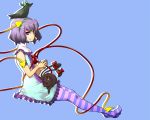  bird bow cat hairband kaenbyou_rin kaenbyou_rin_(cat) komeiji_satori multicolored_legwear multiple_tails pantyhose profile purple_eyes purple_hair purple_legwear reiuji_utsuho reiuji_utsuho_(bird) saginomiya smirk striped striped_legwear tail touhou 