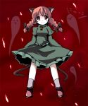  animal_ears artist_self-insert bad_id bell blush_stickers braid cat_ears cat_tail choker favfavver2 ghost hair_ribbon kaenbyou_rin multiple_tails red_background red_eyes red_hair redhead ribbon solo tail touhou twin_braids when_you_see_it 