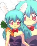   blue_hair bow_tie rabbit_ears bunnysuit carrot female hiyuki_(pixiv100736) long_hair pink_eyes solo yu_yu_hakusho yukina_(yu_yu_hakusho)  