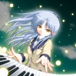  blazer blue_hair highres instrument long_hair mizuki_saeka piano piano_keys school_uniform solo tachibana_kanade yellow_eyes 