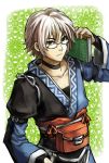  bespectacled book choker glasses green_eyes japanese_clothes male morichika_rinnosuke sigina silver_hair touhou 