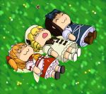  3girls chibi fairy grass hyaluron luna_child multiple_girls sleeping star_sapphire sunny_milk touhou wings yukkuri_shiteitte_ne 