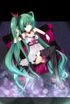  bow breasts checkered choker cleavage dress green_eyes green_hair hatsune_miku high_heels icemilk long_hair panties pantyshot pantyshot_sitting shoes sitting solo thigh-highs thighhighs twintails underwear very_long_hair vocaloid world_is_mine_(vocaloid) 